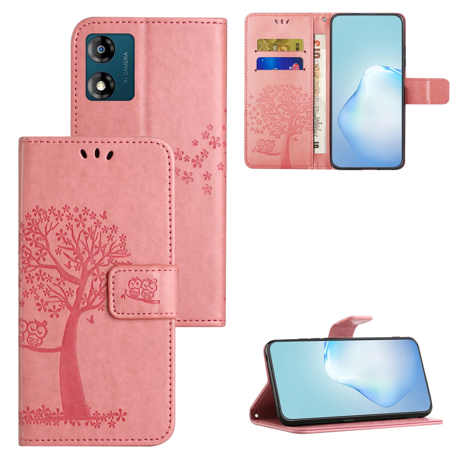 For Motorola Moto E13 4G Wallet Portable Leather Phone Case Imprinted Owl Tree Stand Flip Magnetic Cover For Motorola Moto E13 4G Wallet Portable Leather Phone Case Imprinted Owl Tree Stand Flip Magnetic Cover